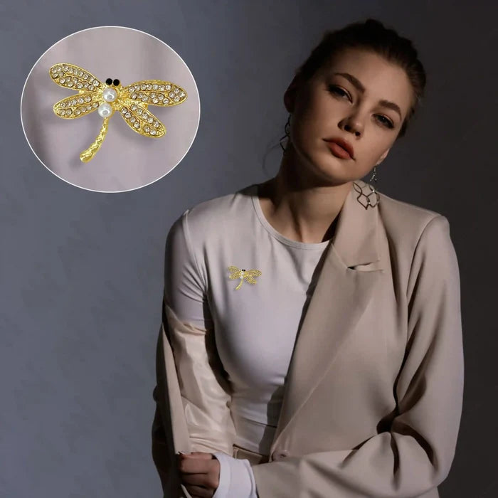 Stunning dragonfly pearl brooch by Ani Accessories featuring intricate design and sparkling details