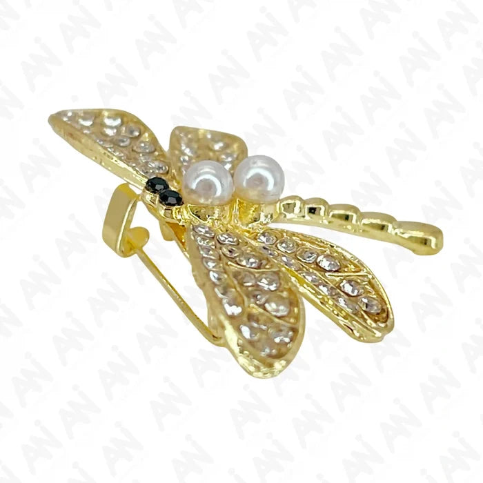 Gold Dragonfly Pearl Brooch with Sparkling Crystals and Elegant Design from Ani Accessories
