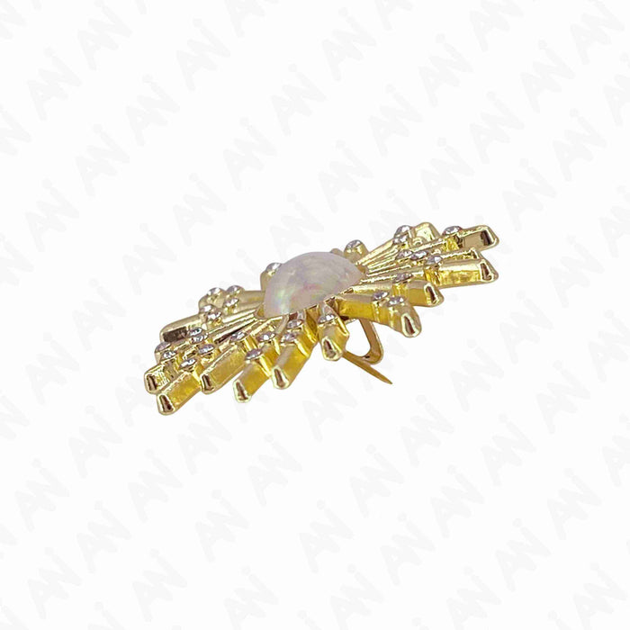 Elegant gold floral pearl brooch for sarees & outfits with intricate design and shimmering details