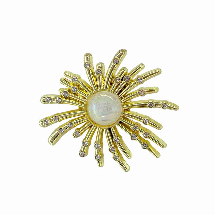 Elegant floral pearl brooch for sarees & outfits with a gold starburst design and sparkling accents