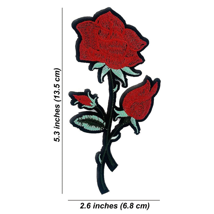 Ani Accessories rose sew flower patch size view showing accurate dimensions for women jackets shirts denim jeans bags and DIY projects