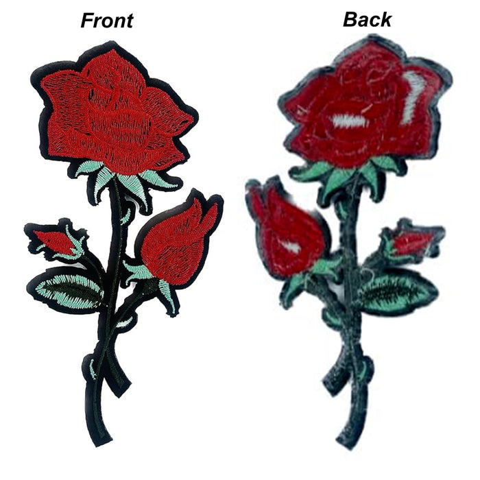 Ani Accessories floral rose sew patch with size details for jackets shirts denim jeans bags and DIY clothing projects