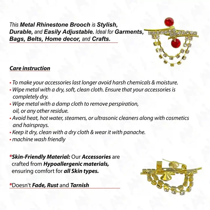 Metal Rhinestone Brooch in Gold with Red Accent, a perfect accessory for women's stylish brooches