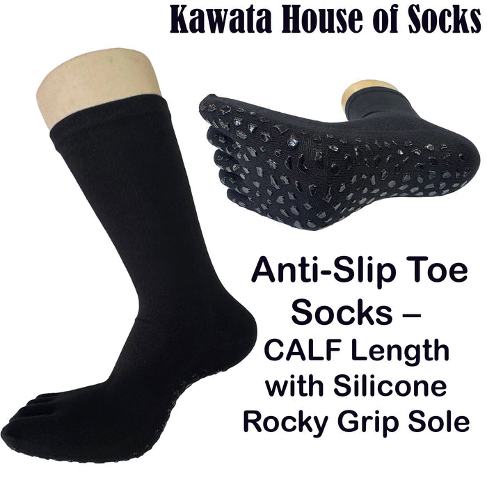 Anti-Slip Cotton Toe Socks – CALF Length with Silicone Grip Sole Rocky Design