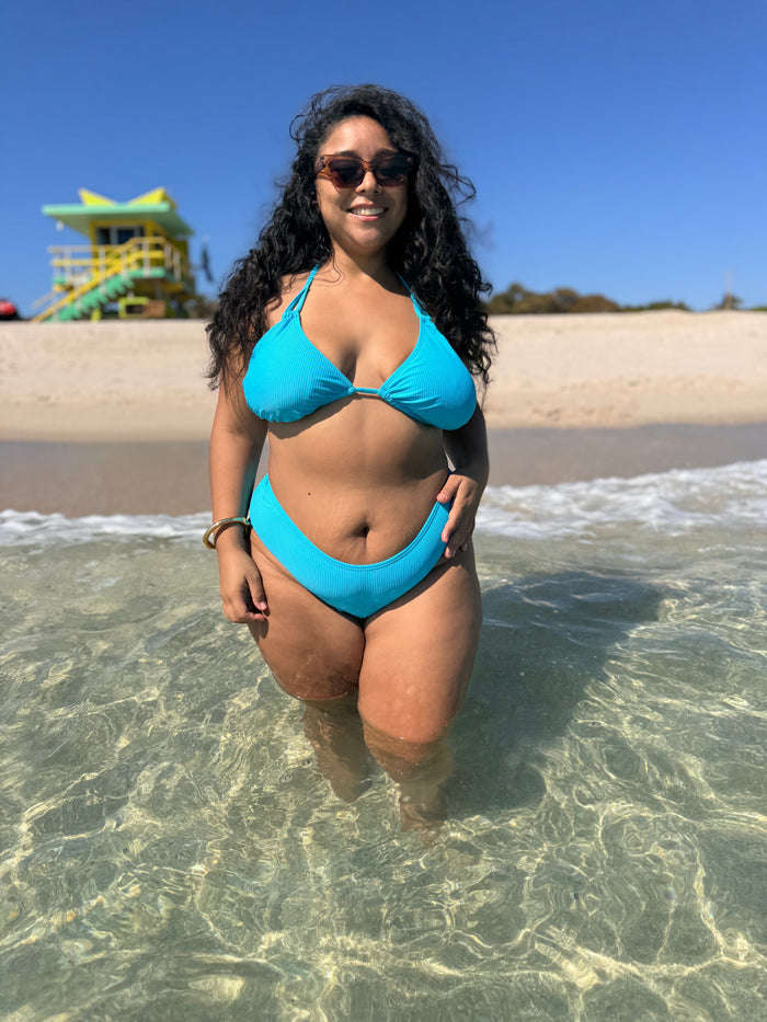 Aqua Blue Rib French Cut Bikini Bottom