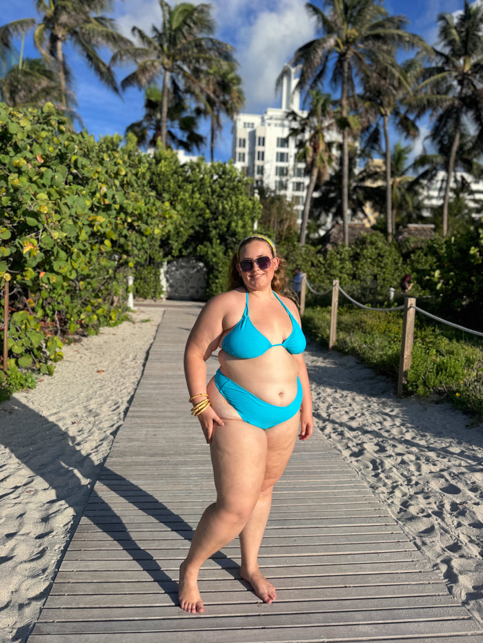 Aqua Blue Rib Triangle Bikini Top