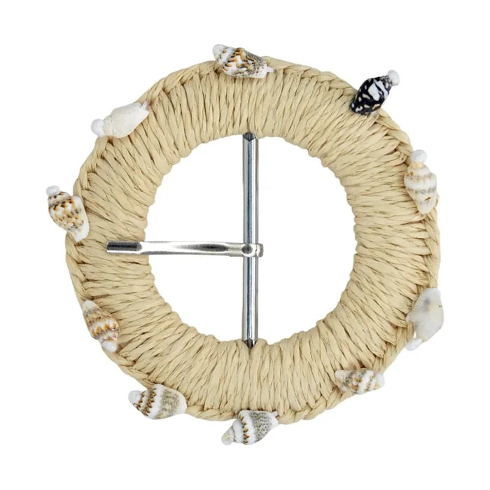 Ani Accessories handmade artisan straw raffia circle buckle 3.3 inch belt bag DIY craft decor