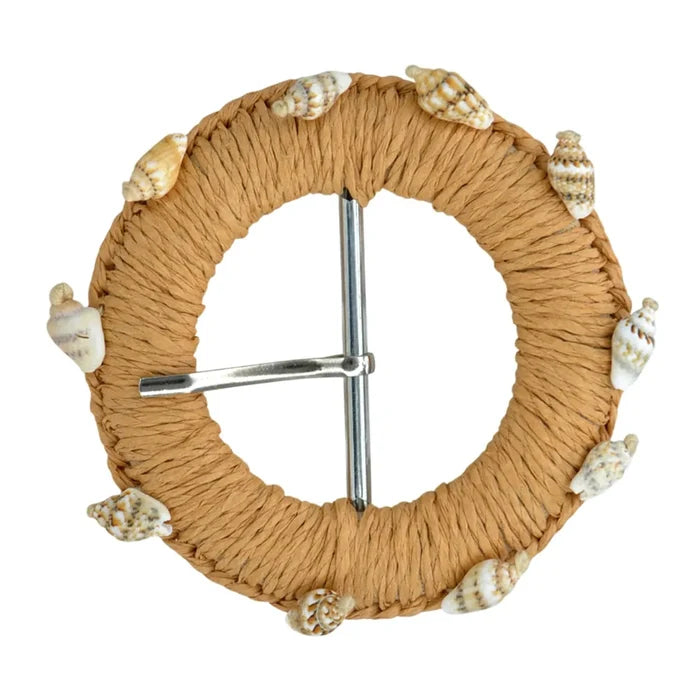 Ani Accessories artisan straw circle raffia buckle 3.3 inch woven buckle for belts bags DIY craft decor
