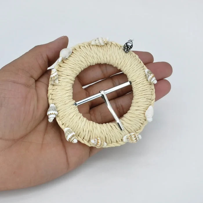 Ani Accessories handmade artisan circle raffia buckle 3.3 inch straw woven buckle for belt bag DIY craft