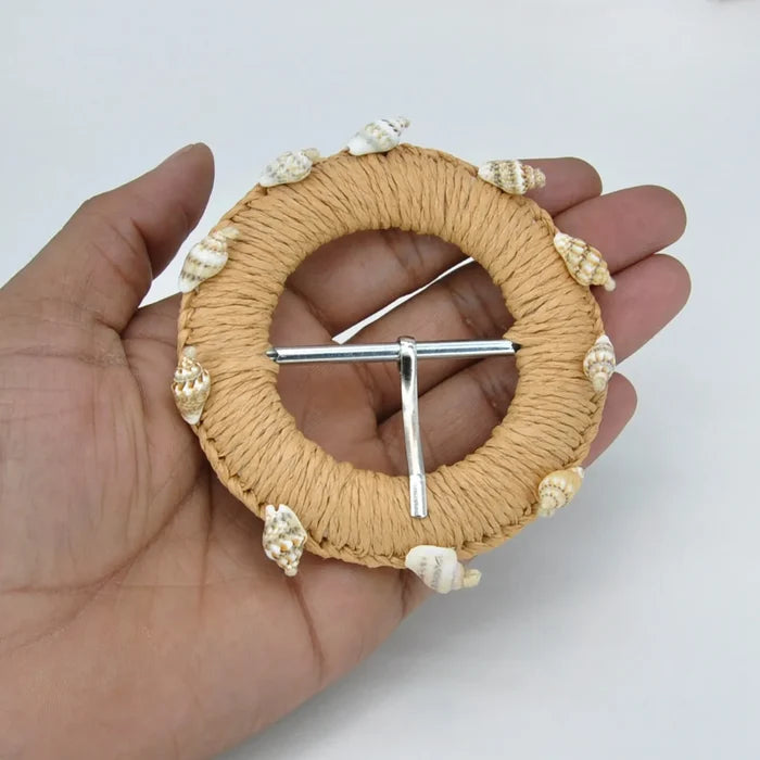 Ani Accessories artisan straw circle raffia buckle 3.3 inch buckle for belts bags DIY fashion craft