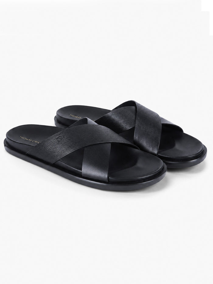 Aster Black  Cross-Strap Sandals| Premium Open Toe Comfort Sandals |TC-2759BL