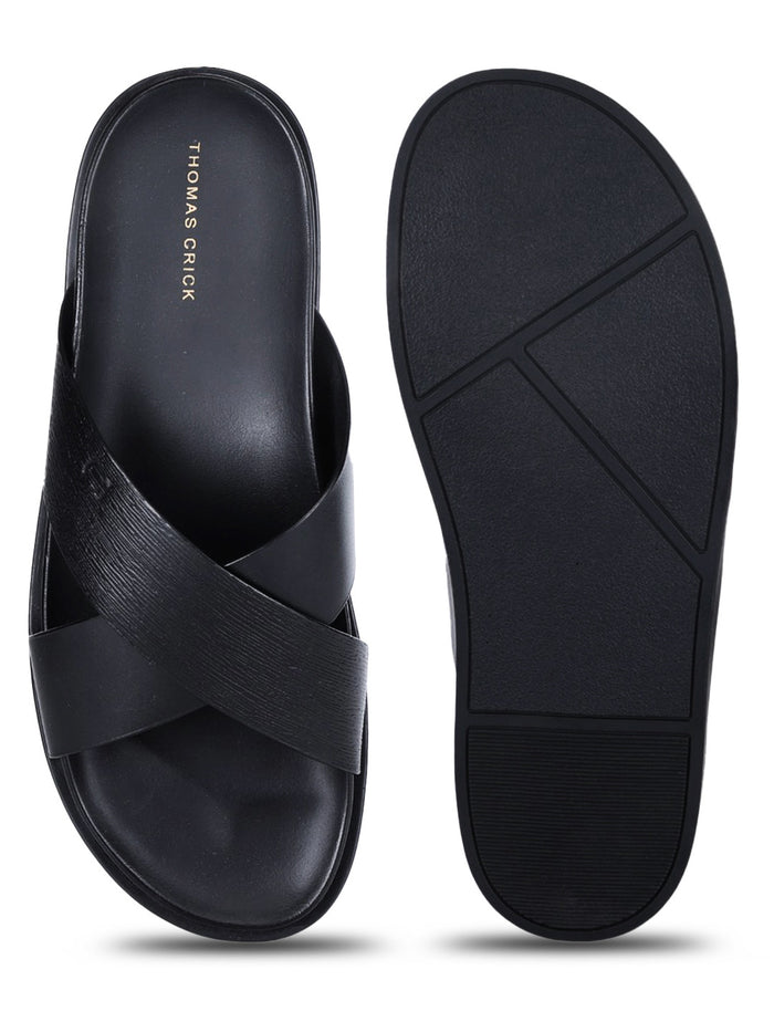 Aster Black  Cross-Strap Sandals| Premium Open Toe Comfort Sandals |TC-2759BL