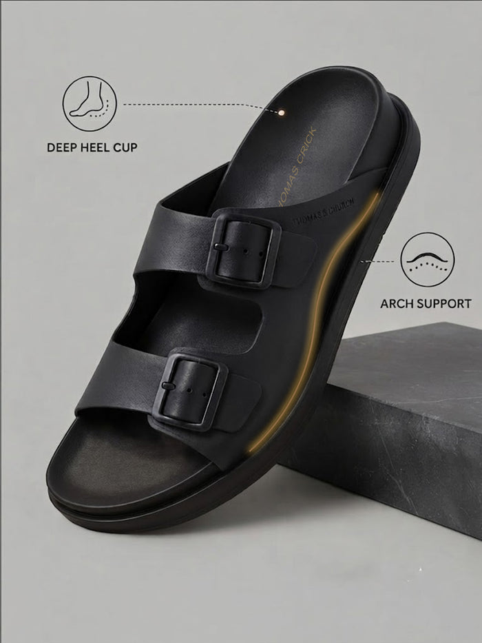 Atlas Black Sandals | Double Buckle Adjustable Casual Sandals |TC-2761BL