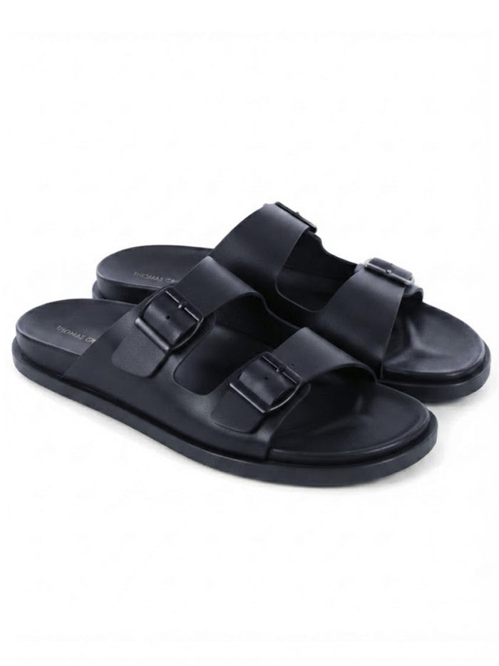 Atlas Black Sandals | Double Buckle Adjustable Casual Sandals |TC-2761BL