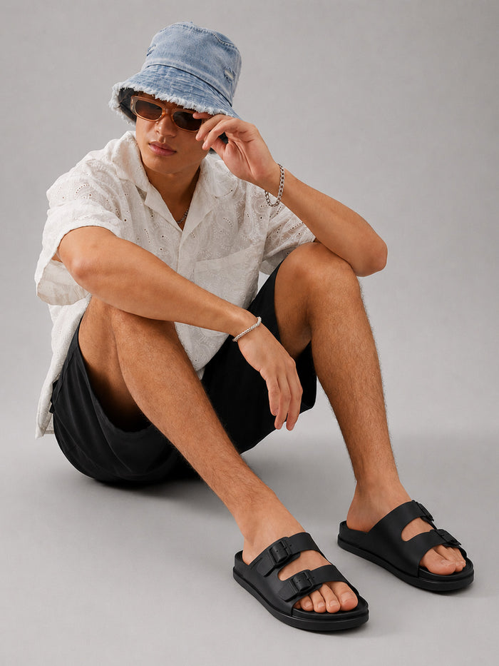 Atlas Black Sandals | Double Buckle Adjustable Casual Sandals |TC-2761BL