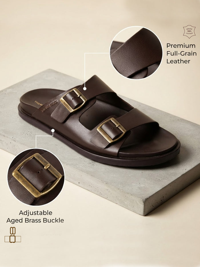 Atlas Brown  Sandals | Double Buckle Adjustable Casual Sandals |TC-2761BR