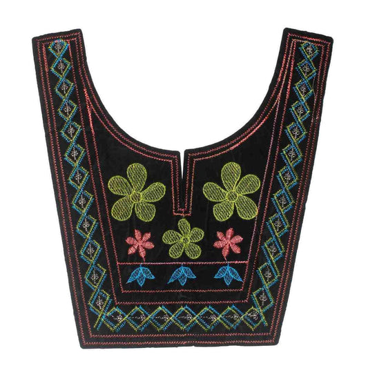 Aztec Elegance style embroidered neckline by Ani Accessories with rich geometric motifs, ethnic detailing and premium fabric, ideal for kurtis and dresses