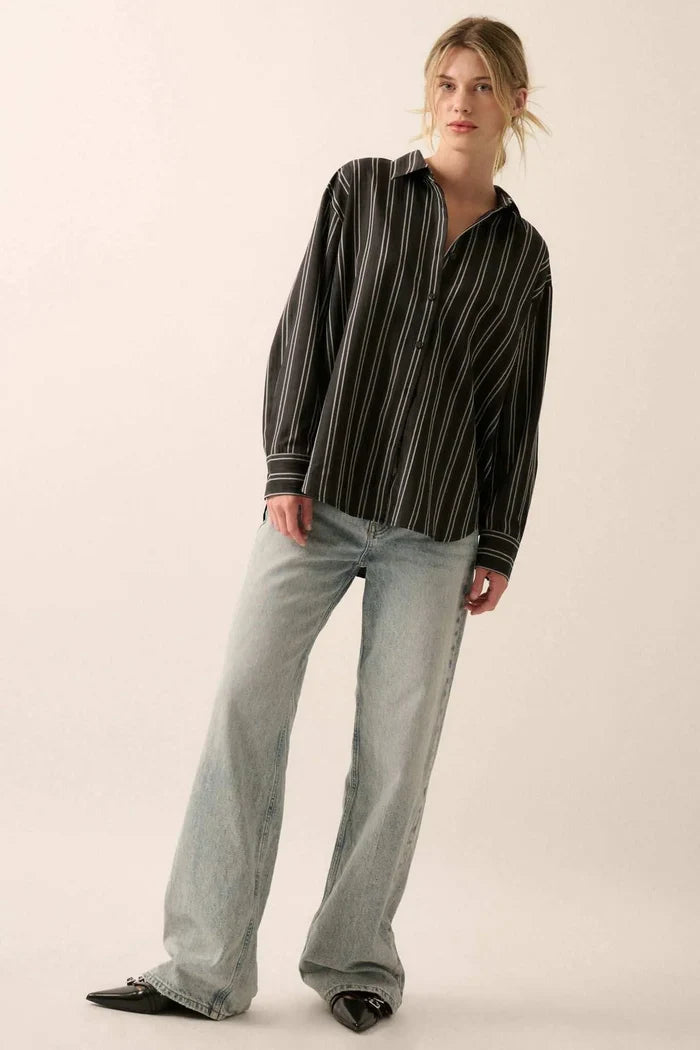Back to Reality Striped Button-Back Shirt - ShopPromesa
