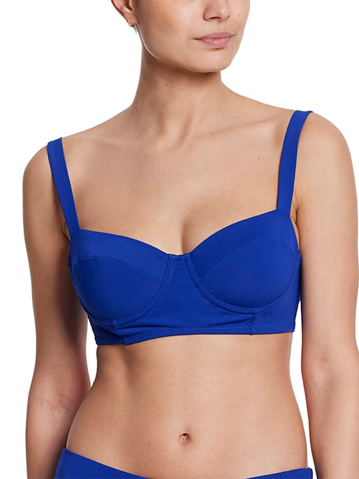 Poolside Blue Underwire Balconette Bikini Top - Front Close-Up On Model | Hanky Panky