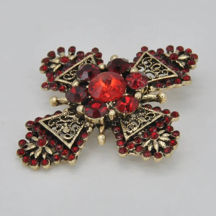 Baroque Red Crystal Filigree Cross Brooch