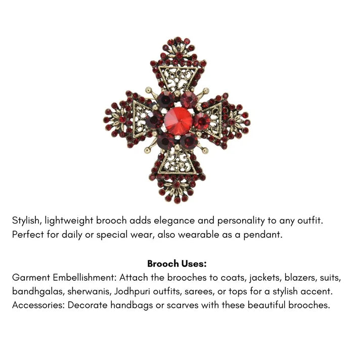 Baroque Red Crystal Filigree Cross Brooch