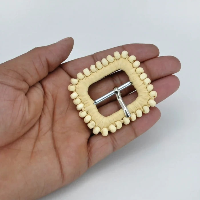 Ani Accessories handmade raffia buckle with bead trim woven straw buckle for belts bags boho DIY craft decor