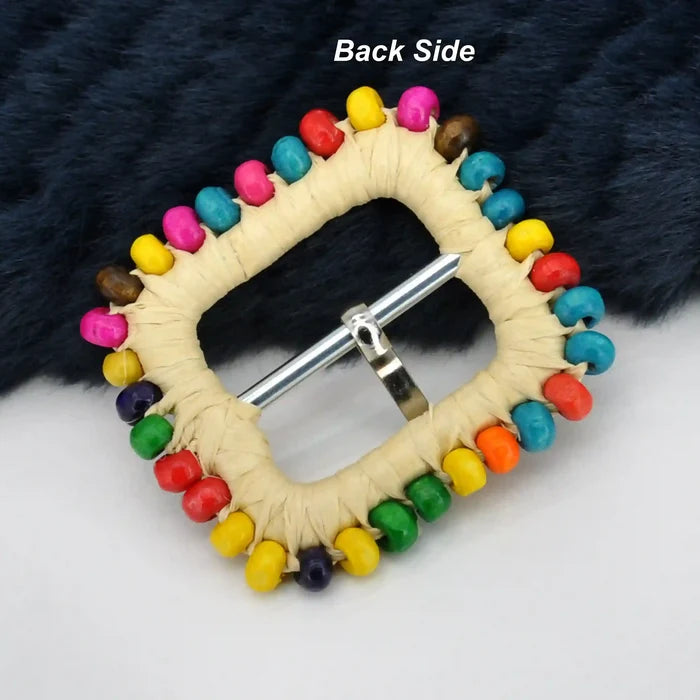Ani Accessories handmade raffia buckles bead trimmed woven straw buckle for belts bags boho DIY craft decor
