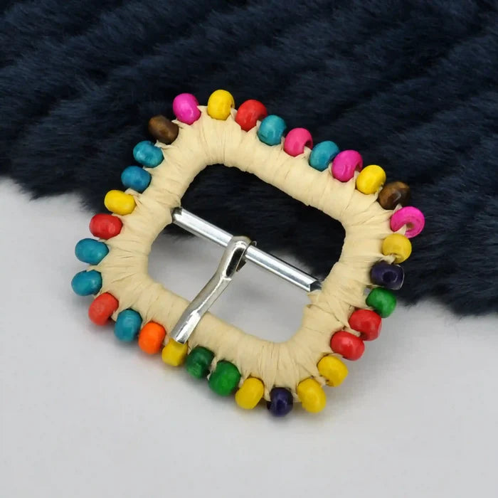 Ani Accessories handmade raffia buckle bead trimmed woven straw buckle for belts bags boho DIY craft decor