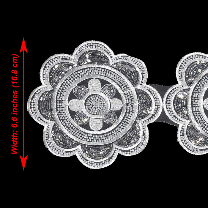 Beaded cut work Floral Chakra Lace Trim on net | 2 meter