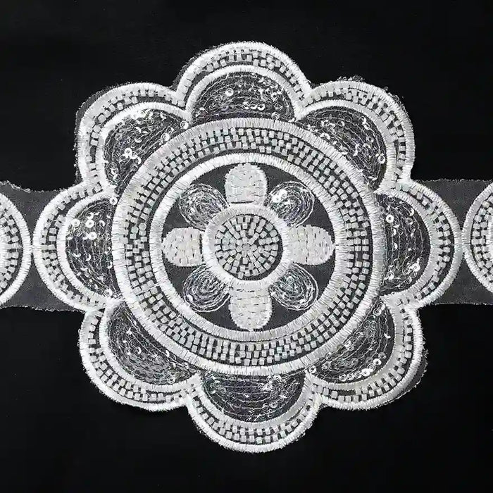 Beaded cut work Floral Chakra Lace Trim on net | 2 meter