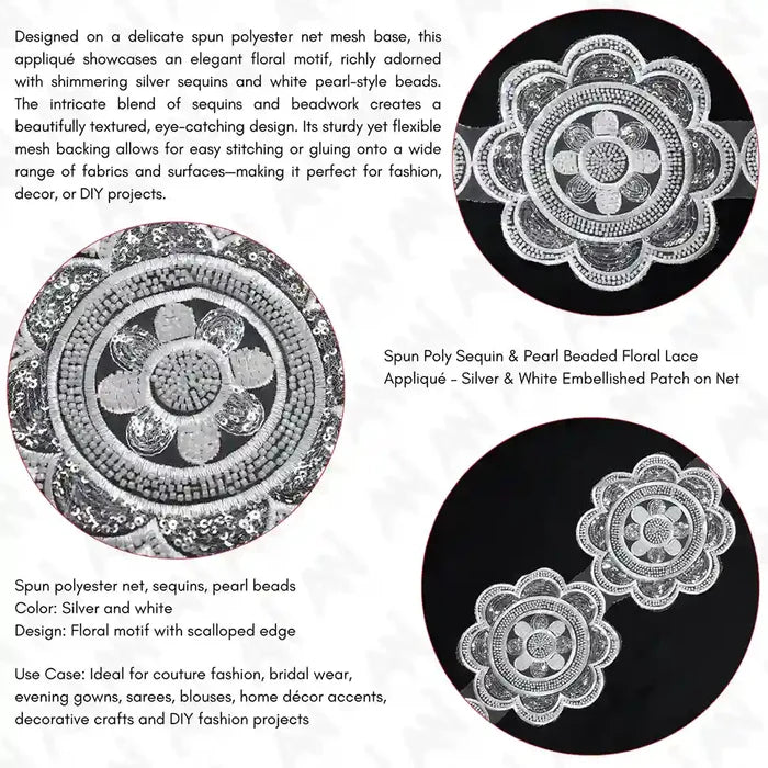 Beaded cut work Floral Chakra Lace Trim on net | 2 meter