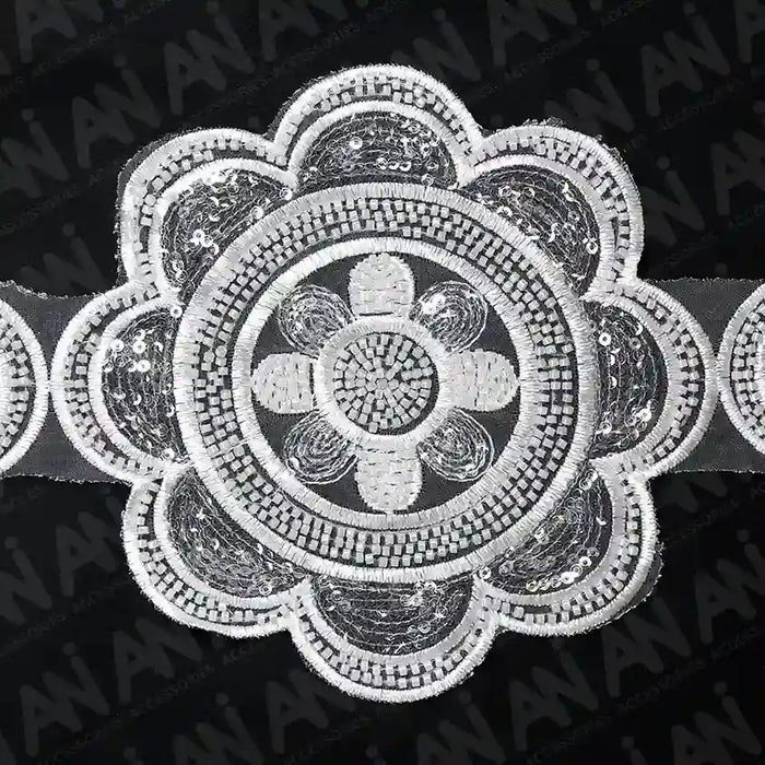 Beaded cut work Floral Chakra Lace Trim on net | 2 meter
