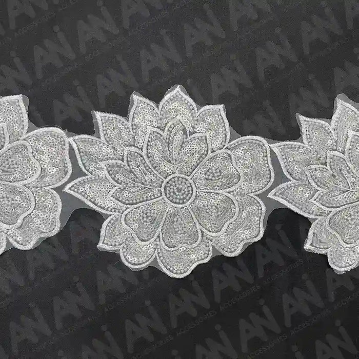 Beaded cut work Lotus Lace Trim on net | 1 meter