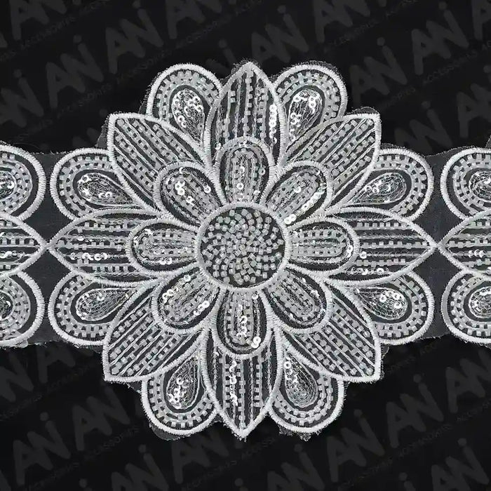 Beaded cut work Sunflower Lace Trim on net | 1 Meter