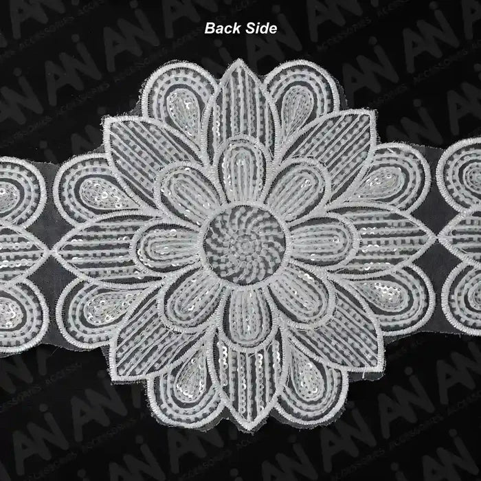 Beaded cut work Sunflower Lace Trim on net | 1 Meter