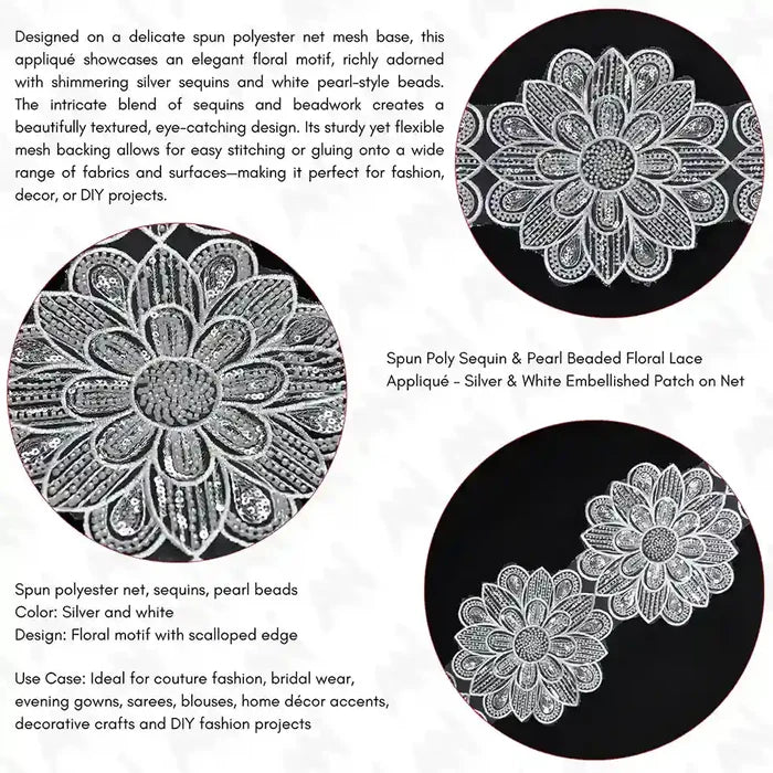 Beaded cut work Sunflower Lace Trim on net | 1 Meter