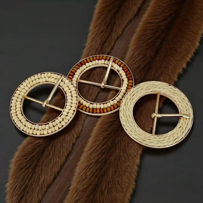 Beaded Geometric Raffia Buckle