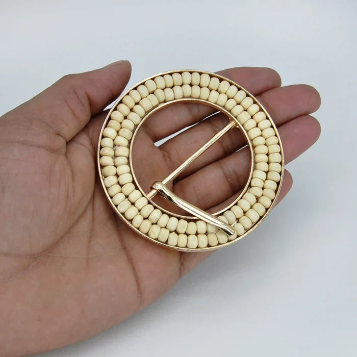 Beaded Geometric Raffia Buckle