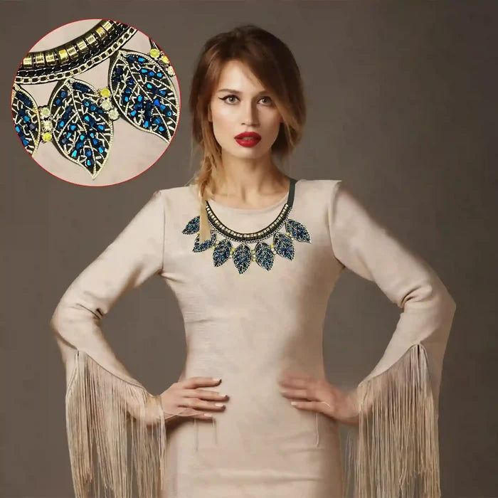 Beaded Leaf Round Neckline