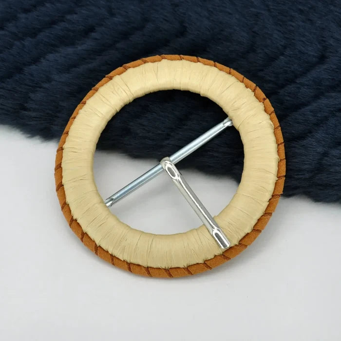 Ani Accessories handmade beige raffia wrapped ring buckle 3 inch straw woven buckle for belt bag DIY decor