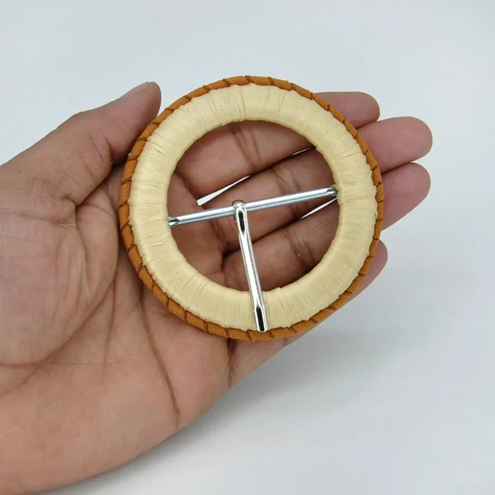Ani Accessories beige raffia ring buckle wrapped straw woven buckle 3 inch for belts bags DIY craft