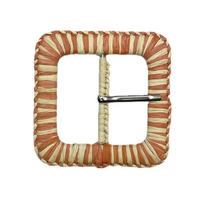 Buy Now Ani Accessories Beige & Rust Orange Dual Tone Square Raffia Buckle with prong on a white background
