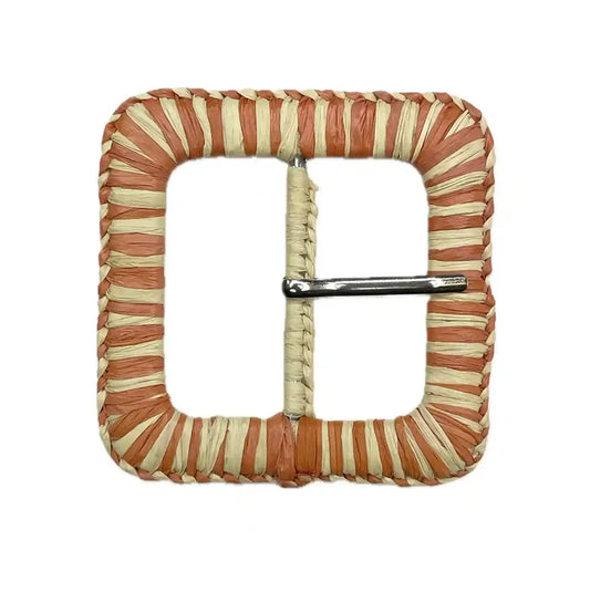 Buy Now Ani Accessories Beige & Rust Orange Dual Tone Square Raffia Buckle with prong on a white background