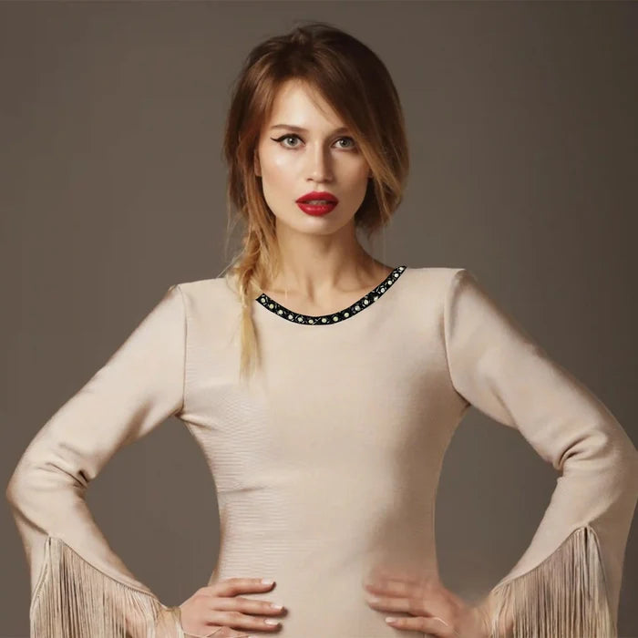 Black and Crystal Boat Neckline