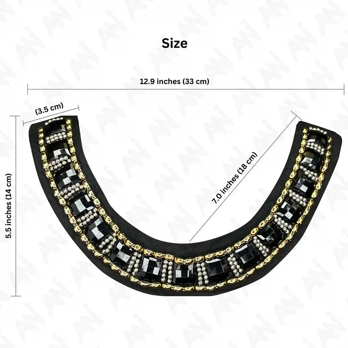 Black and Gold Crystal Round Neckline