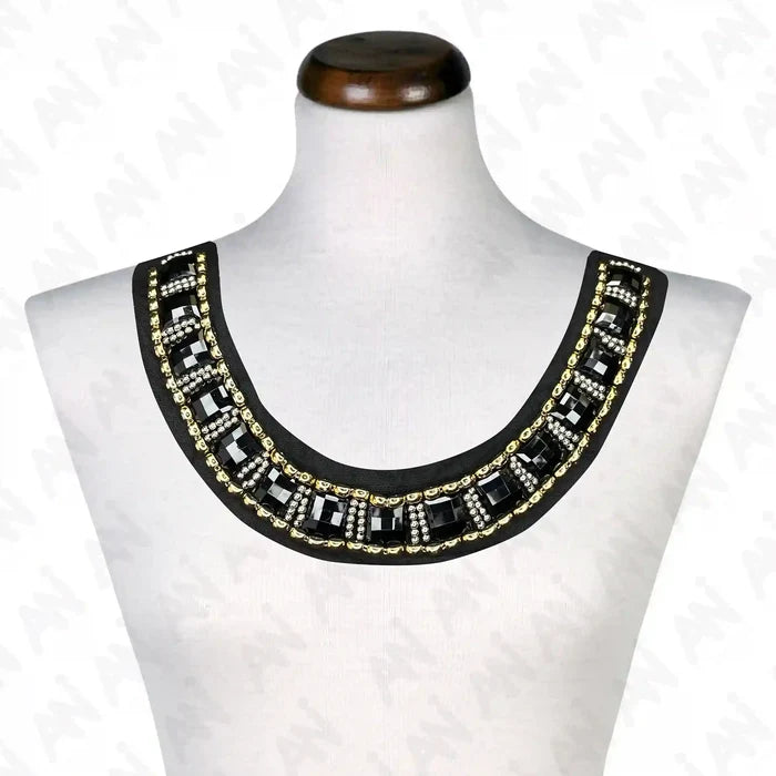 Black and Gold Crystal Round Neckline