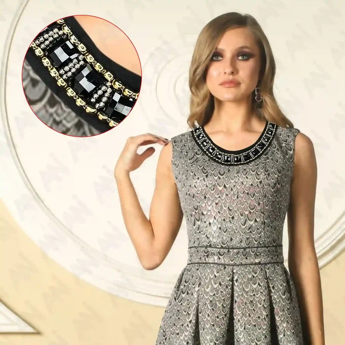 Black and Gold Crystal Round Neckline