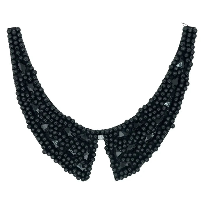 Black Bead Embellished Collar Neckline