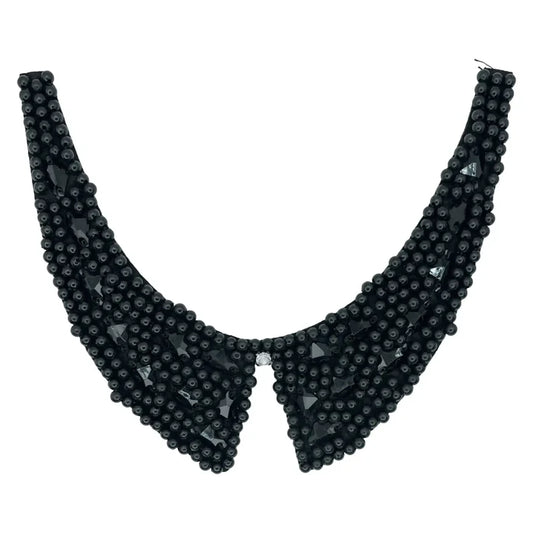 Black Bead Embellished Collar Neckline