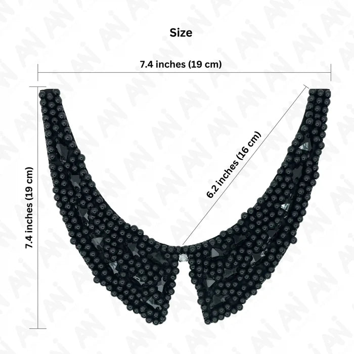 Black Bead Embellished Collar Neckline